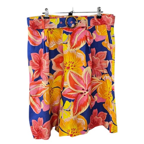 Farm Rio x Anthropologie Linen Blend Belted Bermuda Shorts, High Rise, Medium - Picture 1 of 11